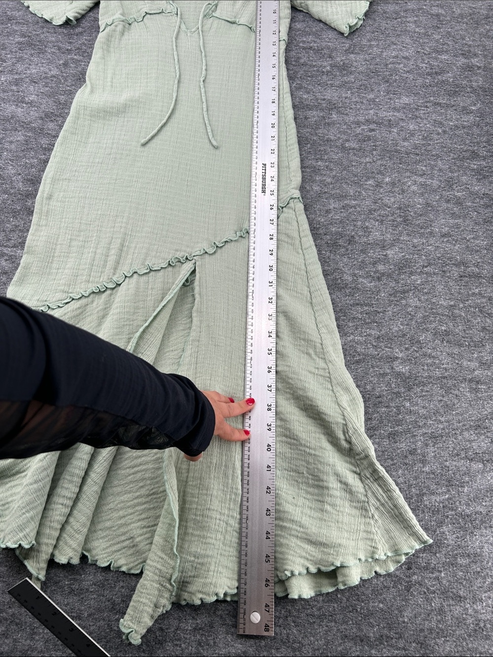 Free People Mint Green Tie-Front Ruffle Maxi Dress Big Mood Midi Size XS - Picture 9 of 15